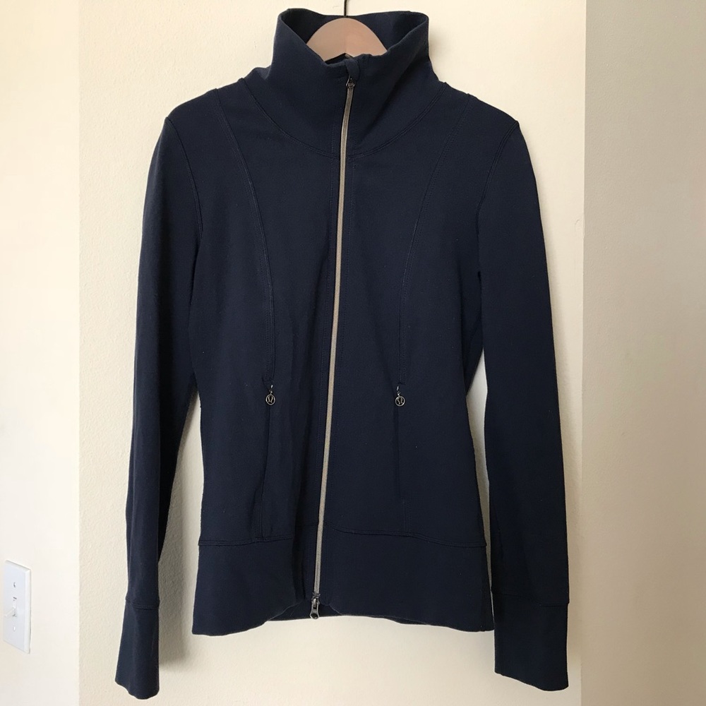 Navy blue zip up track jacket from Lulu Lemon